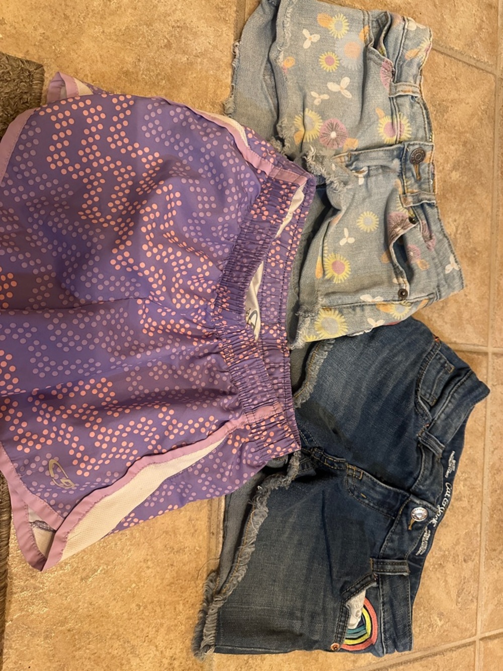 Girls' Purple Active Shorts + 2 Denim Shorts Bundle. 2 cat jack and champion.